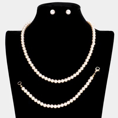 Fashnzfab 3pcs - Pearl Necklace Set In White