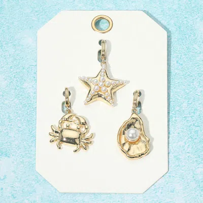 Fashnzfab 3pcs - Pearl Star Oyster Shell Crab Pendant Set - Gold