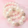 Fashnzfab 3pcs - Pearl Stone Ball Beaded Stretch Multi Layered Bracelets In Multi