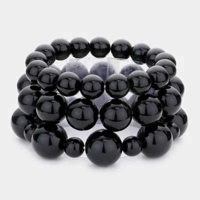 Fashnzfab 3pcs - Pearl Strand Stretch Bracelets In Black