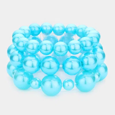 Fashnzfab 3pcs - Pearl Strand Stretch Bracelets In Blue