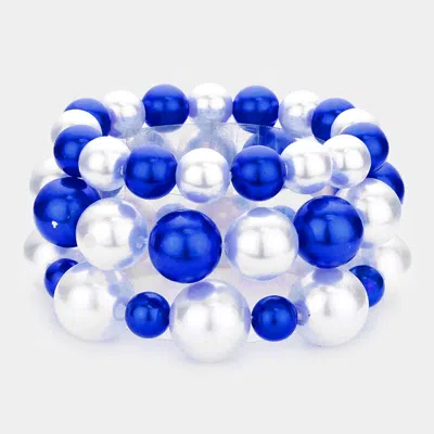 Fashnzfab 3pcs - Pearl Strand Stretch Bracelets In Blue