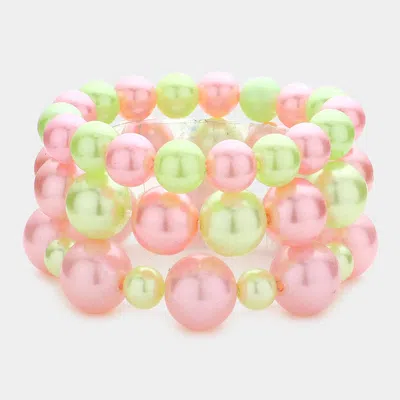 Fashnzfab 3pcs - Pearl Strand Stretch Bracelets In Multi
