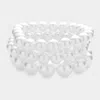Fashnzfab 3pcs - Pearl Strand Stretch Bracelets In White