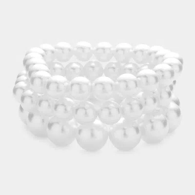 Fashnzfab 3pcs - Pearl Strand Stretch Bracelets In White