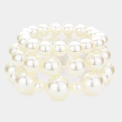 Fashnzfab 3pcs - Pearl Strand Stretch Bracelets In White