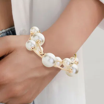 Fashnzfab 3pcs - Pearl Stretch Multi Layered Bracelets