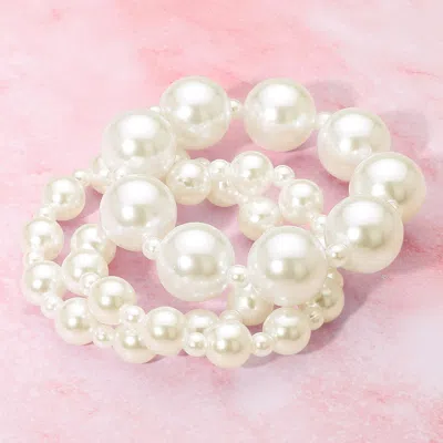 Fashnzfab 3pcs - Pearl Stretch Multi Layered Bracelets Cream In White