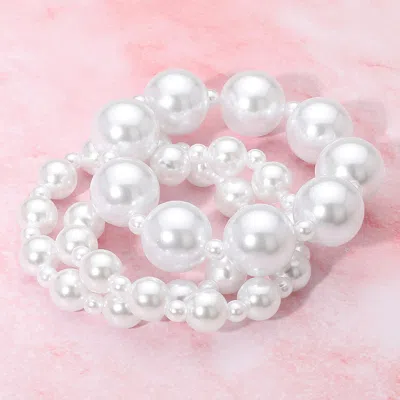 Fashnzfab 3pcs - Pearl Stretch Multi Layered Bracelets In White