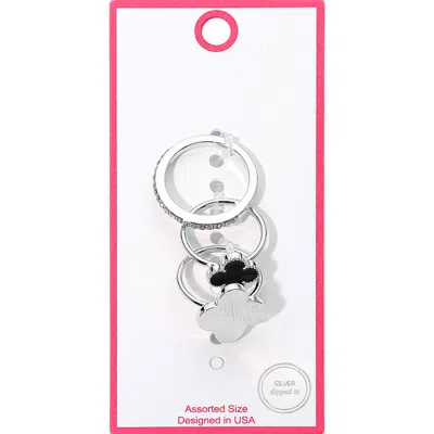 Fashnzfab 3pcs - Quatrefoil Accent Stone Paved Eternity Band Stackable Ring Set In Multi