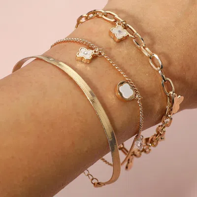 Fashnzfab 3pcs - Quatrefoil Charm Station Snake Chain Layered Bracelets In Multi