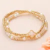 Fashnzfab 3pcs - Quatrefoil Pointed Pearl Metal Ball Beaded Stretch Multi Layered Bracelets Cream, White In Multi