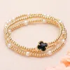 Fashnzfab 3pcs - Quatrefoil Pointed Pearl Metal Ball Beaded Stretch Multi Layered Bracelets In Gold