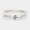 Fashnzfab 3pcs - Quatrefoil Pointed Pearl Stretch Multi Layered Bracelets In Multi