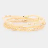 Fashnzfab 3pcs - Rectangle Pointed Faceted Beaded Stretch Bracelets In Sand