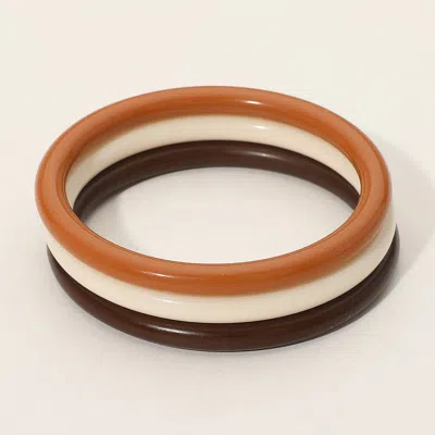 Fashnzfab 3pcs - Resin Multi Layered Bangle Bracelets In Brown