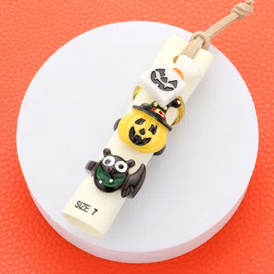 Fashnzfab 3pcs - Resin Witch Hat Pumpkin Bat Rings - Multi