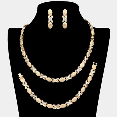 Fashnzfab 3pcs - Rhinestone Accented Necklace Jewelry Set In Gold