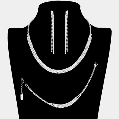 Fashnzfab 3pcs - Rhinestone Crystal Fringe Necklace Jewelry Set In Multi