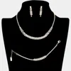 Fashnzfab 3pcs - Rhinestone Crystal Pave Necklace Jewelry Set In Gold