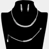 Fashnzfab 3pcs - Rhinestone Crystal Pave Necklace Jewelry Set In Silver