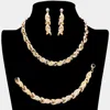 Fashnzfab 3pcs - Rhinestone Embellished Braided Necklace Jewelry Set In Gold