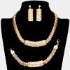 Fashnzfab 3pcs - Rhinestone Embellished Clover Detailed Necklace Jewelry Set In Gold