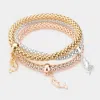 Fashnzfab 3pcs - Rhinestone Embellished Metal Mermaid Charm Stretch Bracelets In Multi