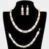 Fashnzfab 3pcs - Rhinestone Embellished Metal Rectangle Link Necklace Jewelry Set In Multi