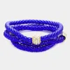 Fashnzfab 3pcs - Rhinestone Embellished Metal Stretch Bracelets In Blue