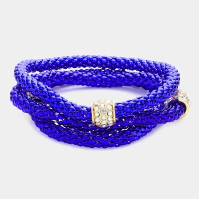 Fashnzfab 3pcs - Rhinestone Embellished Metal Stretch Bracelets In Blue