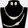 Fashnzfab 3pcs - Rhinestone Embellished Necklace Jewelry Set In Gold