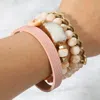 Fashnzfab 3pcs - Rhinestone Embellished Open Oval Accented Metal Ball Stretch Bracelets In Multi