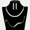 Fashnzfab 3pcs - Rhinestone Necklace Jewelry Set In Gold