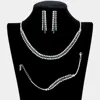 Fashnzfab 3pcs - Rhinestone Necklace Jewelry Set In Gold