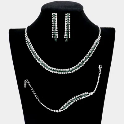 Fashnzfab 3pcs - Rhinestone Necklace Jewelry Set In Gold