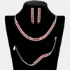 Fashnzfab 3pcs - Rhinestone Necklace Jewelry Set In Red