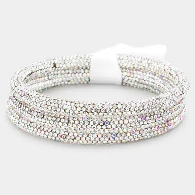 Fashnzfab 3pcs - Rhinestone Pave Bangle Layered Bracelets Ab, Clear In Multi