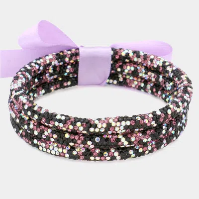 Fashnzfab 3pcs - Rhinestone Pave Bangle Layered Bracelets Amethyst, Multi