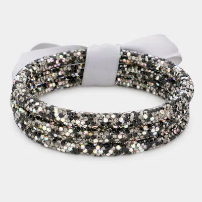 Fashnzfab 3pcs - Rhinestone Pave Bangle Layered Bracelets Black, Multi