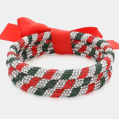 Fashnzfab 3pcs - Rhinestone Pave Bangle Layered Bracelets Clear, Green, Red In Multi
