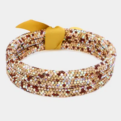 Fashnzfab 3pcs - Rhinestone Pave Bangle Layered Bracelets Lt Col Topaz, Multi