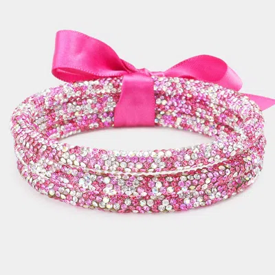 Fashnzfab 3pcs - Rhinestone Pave Bangle Layered Bracelets Multi, Pink