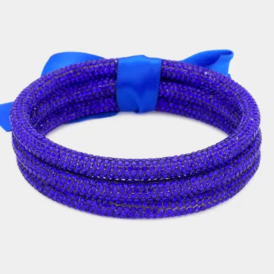 Fashnzfab 3pcs - Rhinestone Pave Bangle Layered Bracelets Royal Blue