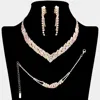 Fashnzfab 3pcs - Rhinestone Pave Necklace Clip On Earring Jewelry Set In Multi