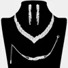 Fashnzfab 3pcs - Rhinestone Pave Necklace Jewelry Set In Silver