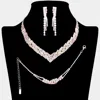 Fashnzfab 3pcs - Rhinestone Pave Necklace Jewelry Set In Multi