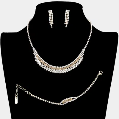Fashnzfab 3pcs - Rhinestone Pave Necklace Set In Gold