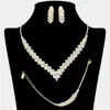 Fashnzfab 3pcs - Rhinestone V Shaped Necklace Clip On Earring Jewelry Set In Gold