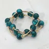 Fashnzfab 3pcs - Round Ball Wire Beaded Stretch Multi Layered Bracelets In Blue